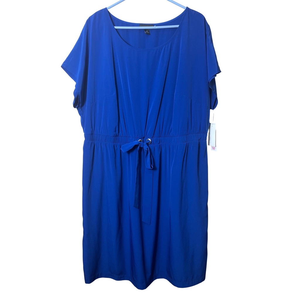 Alyx Woman Cobalt Blue Elastic Waist Tie Front Dress‎ 2X NEW Resortwear Beach